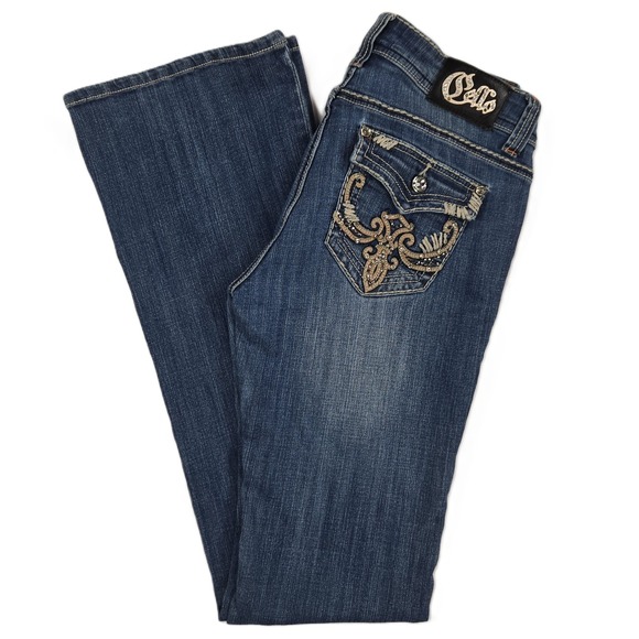 Cello Denim - Cello Women Preppy Embroidered Bootcut Jeans Size 9 Mid Wash Y2K